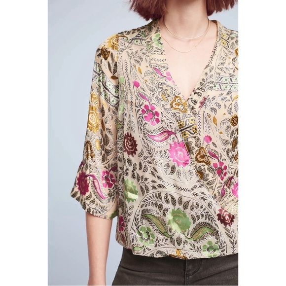 Anthropologie Flower Paisley Wrap Blouse NWT Size XS - Picture 3 of 11